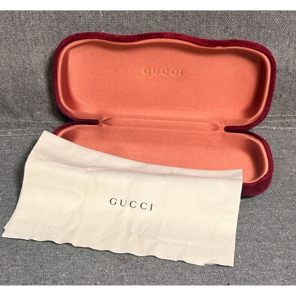 Gucci Burgundy Red Velvet Hard Sunglasses Case Only with Cleaning Cloth